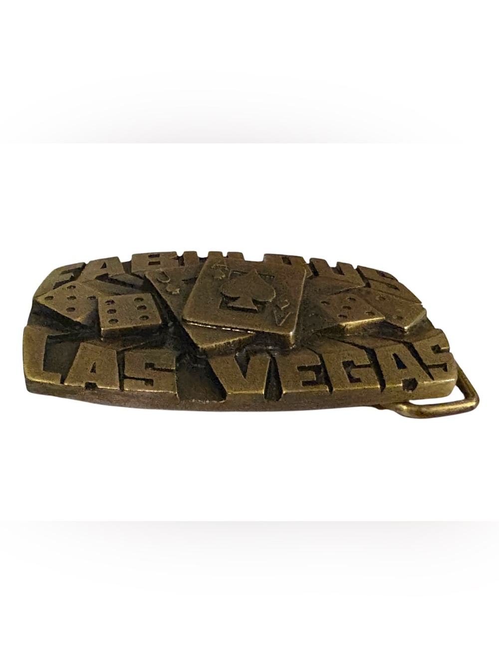 Vintage 1980 LAS VEGAS ( Dice/Cards) Gambling Belt Buckle Solid Brass - Picture 3 of 11